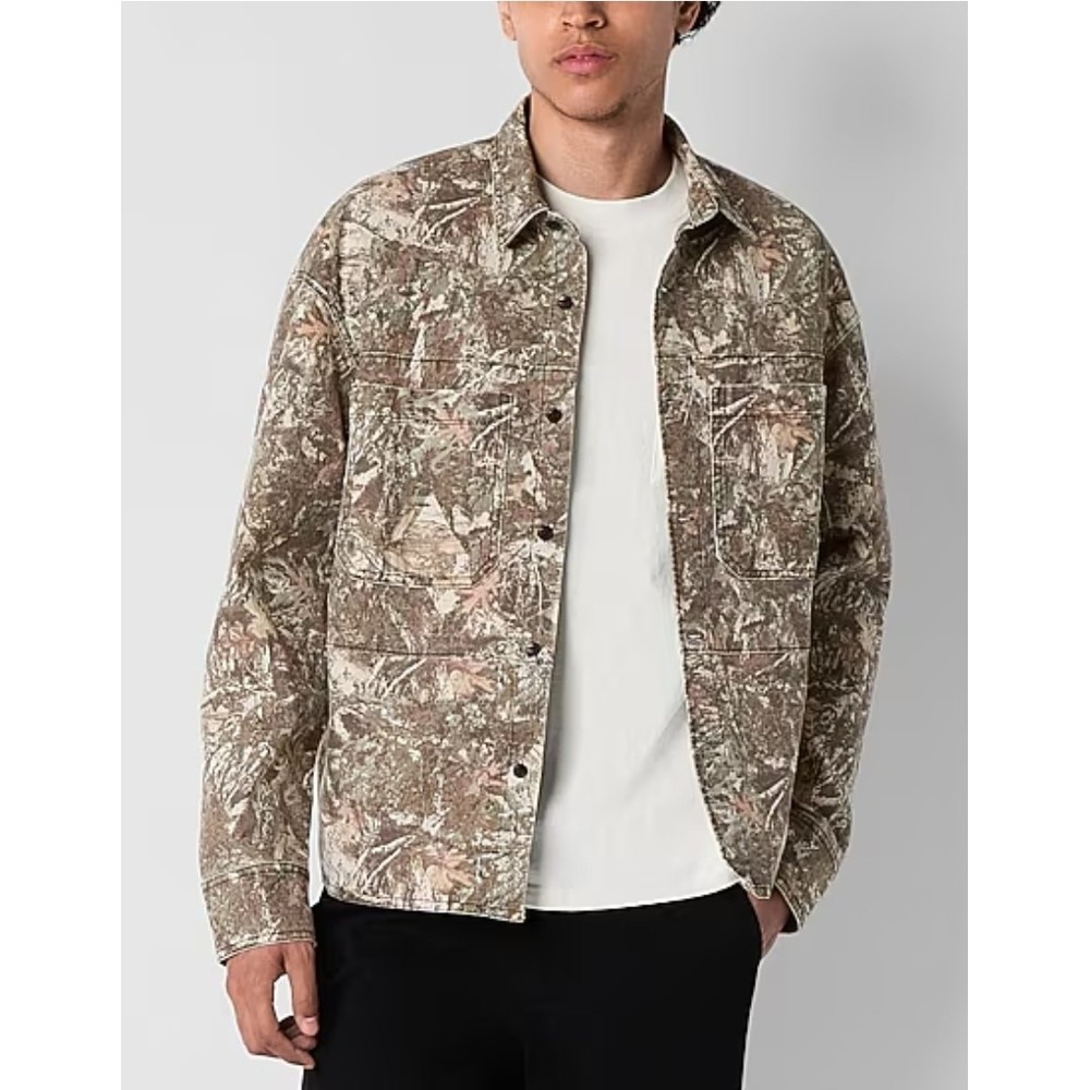 Men Camo Button Up LightWeight Shirt Jacket Cabin Gorpcore Dual Front Pocket 2XL